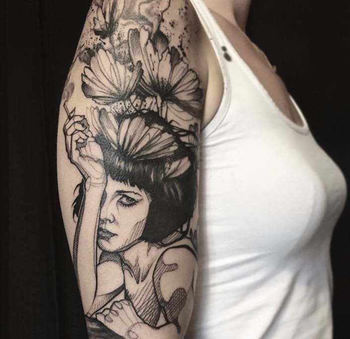 多款黑色现代纹身艺术技法素描纹身图案