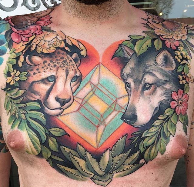 男子喜爱的彩色的新传统风格纹身图案