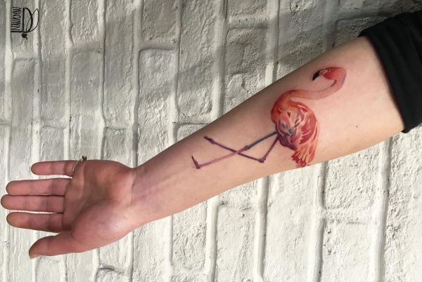 精致可爱的火烈鸟纹身图案