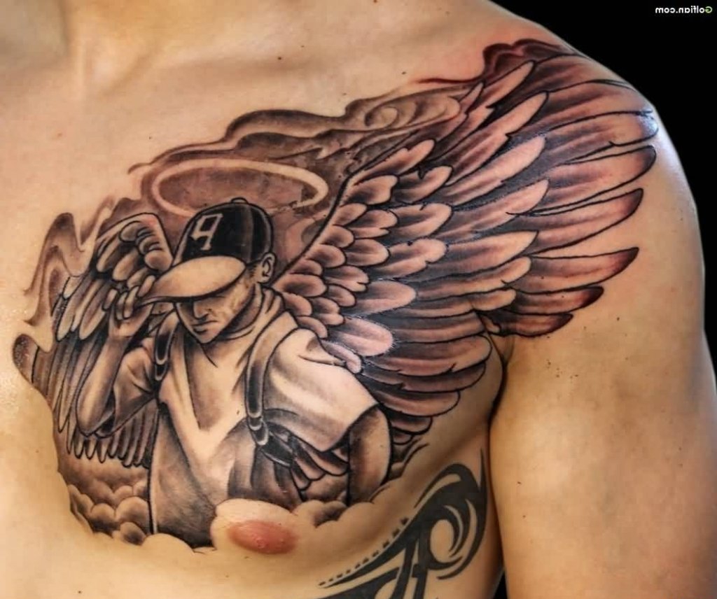 满胸漂亮的天使翅膀纹身图案