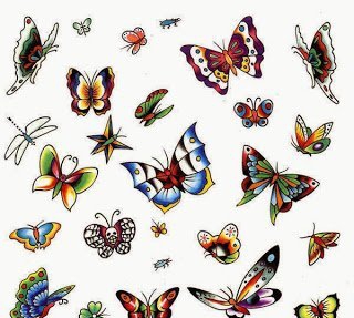 漂亮的多式样的蝴蝶纹身图案手稿素材
