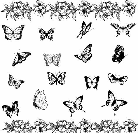 漂亮的多式样的蝴蝶纹身图案手稿素材