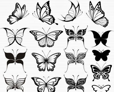 漂亮的多式样的蝴蝶纹身图案手稿素材