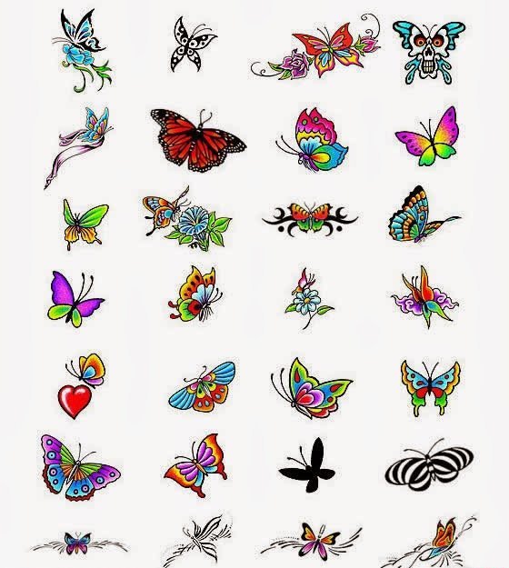 漂亮的多式样的蝴蝶纹身图案手稿素材