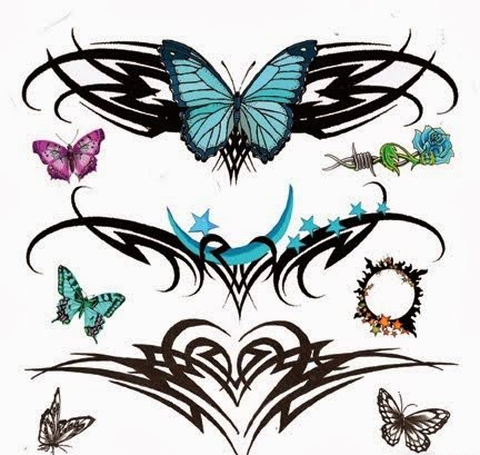 漂亮的多式样的蝴蝶纹身图案手稿素材