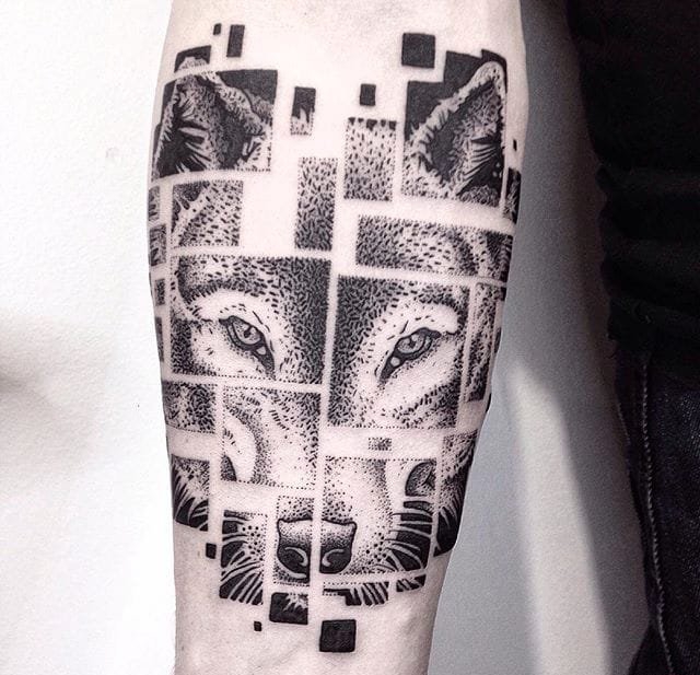 奇妙的黑色的几何点刺纹身图案