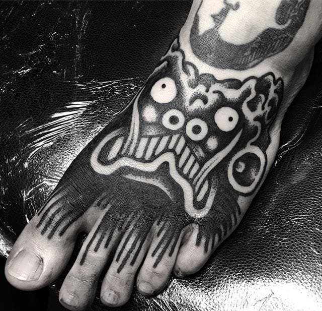 黑色鬼面妖怪面具般若纹身图案来自纹身师西蒙