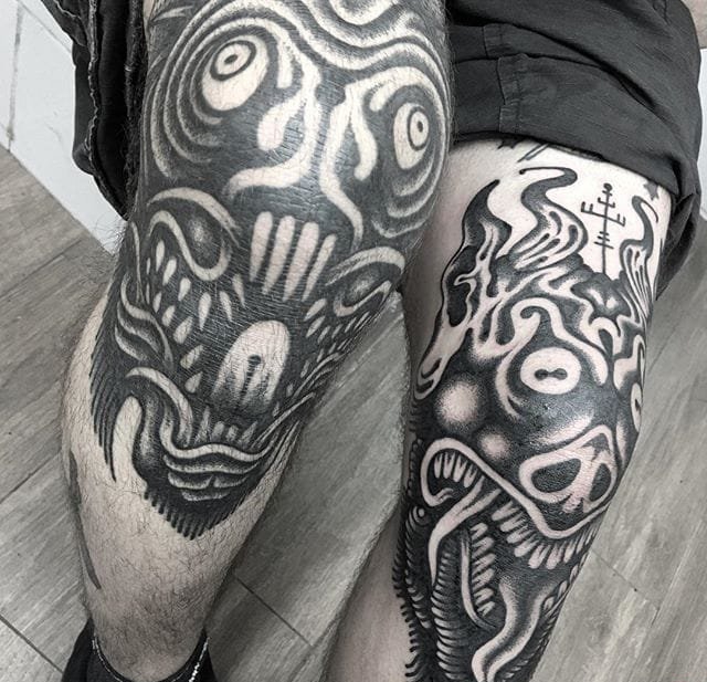 黑色鬼面妖怪面具般若纹身图案来自纹身师西蒙