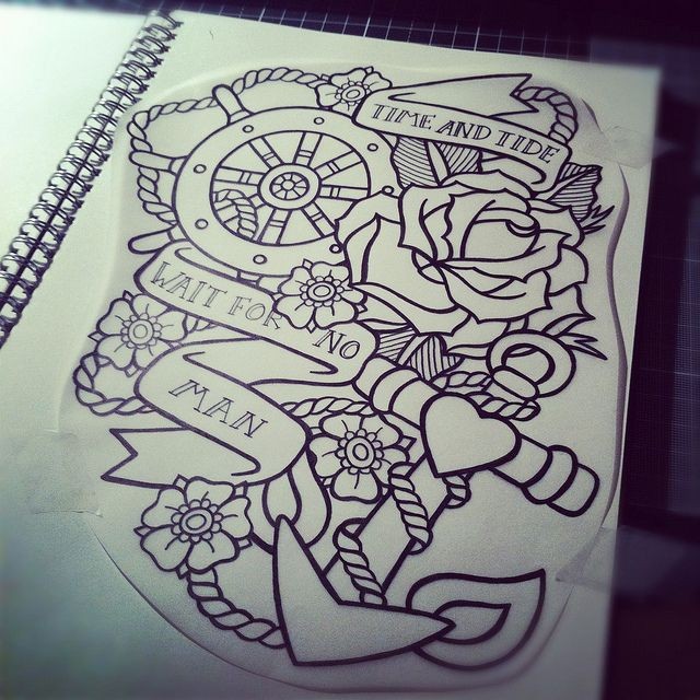 航海题材的手稿纹身图案