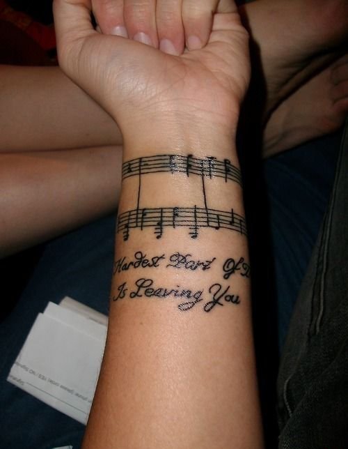 女孩身上美妙的音符纹身图案