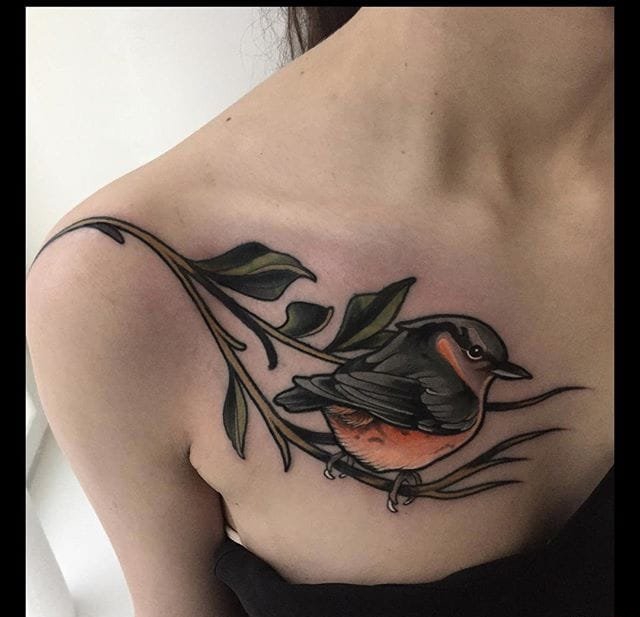 漂亮的水彩纹身鸟纹身图案