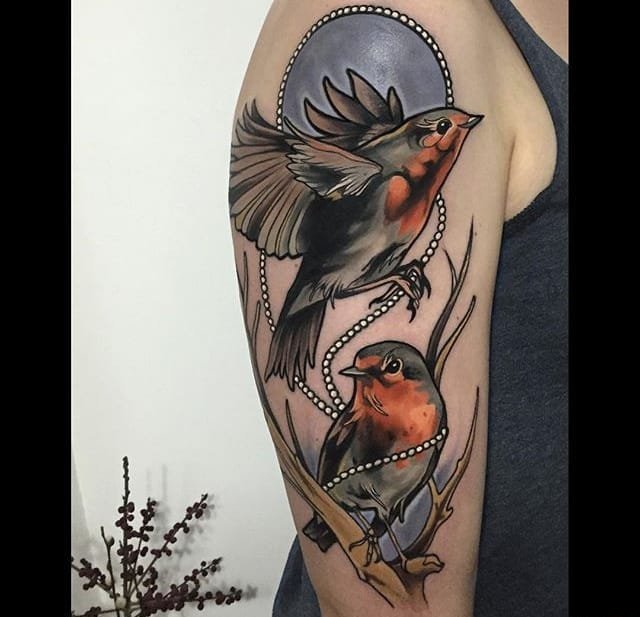 漂亮的水彩纹身鸟纹身图案