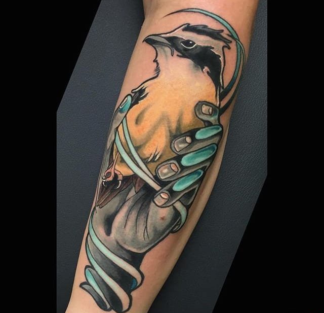 漂亮的水彩纹身鸟纹身图案