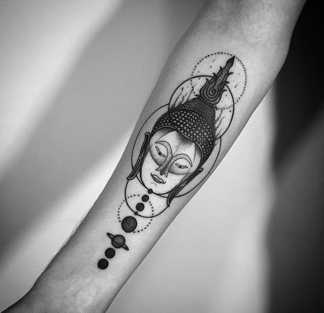 黑色风格几何同心圆形纹身图案来自丹尼尔松本