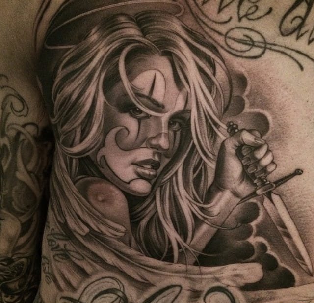 超现实风格的黑灰色漂亮的时尚女士纹身图案来自埃里克