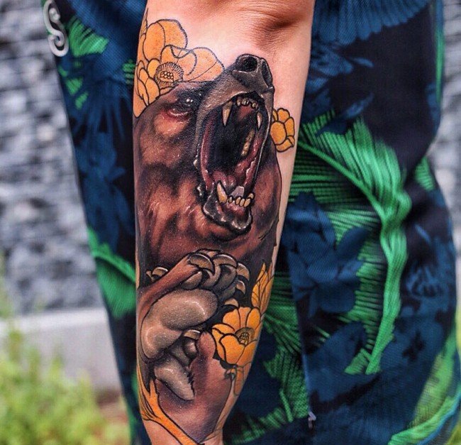 多款帅气的花臂熊纹身图案