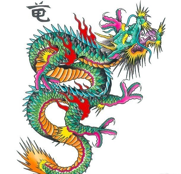 一张青龙纹身图案手稿素材