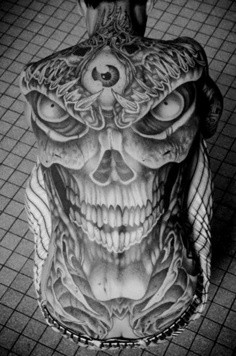 霸气男人背部另类骷髅纹身图片