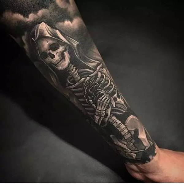 韩国纹身师Gara暗黑系黑灰写实骷髅纹身