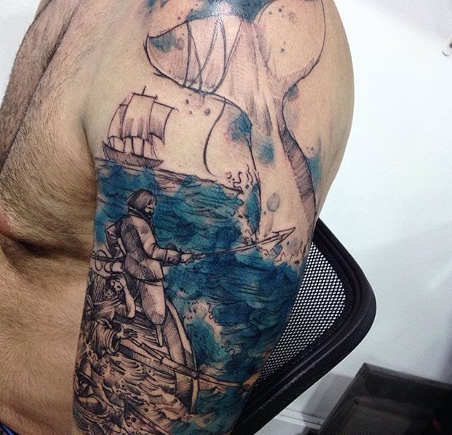 精致的水彩纹身图案来自于纹身师戴尔