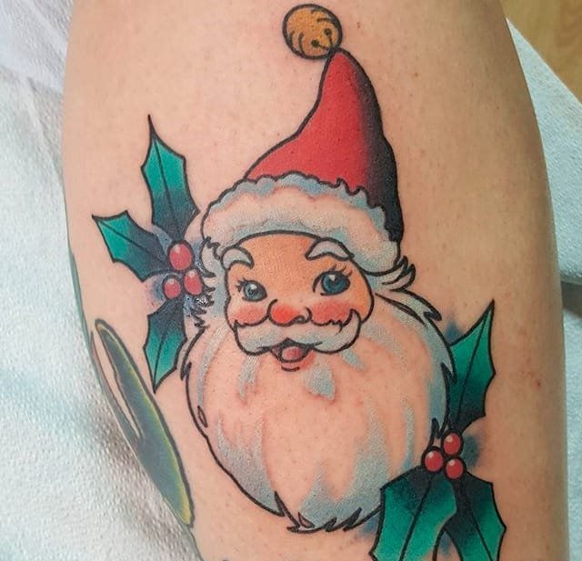 可爱的彩色的水彩圣诞老人纹身图案