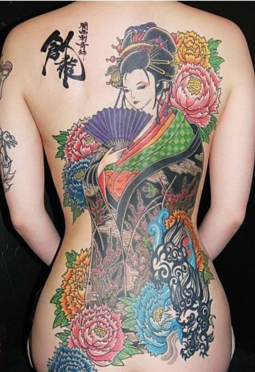 大满背日本艺伎和服ribenyijihefu纹身图案