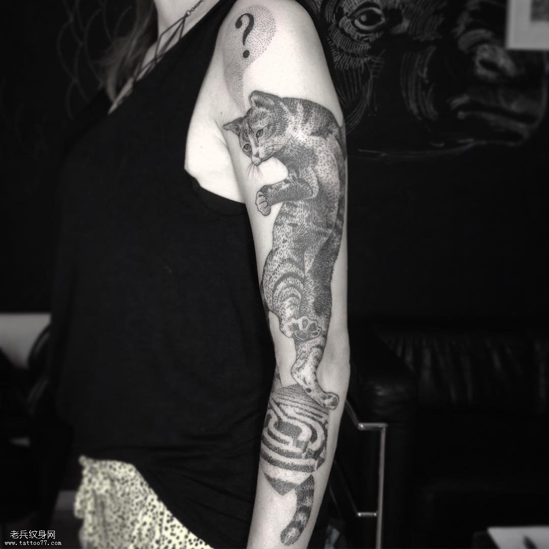 大臂猫纹身图案