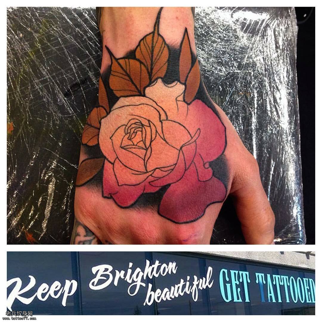 手背玫瑰纹身图案