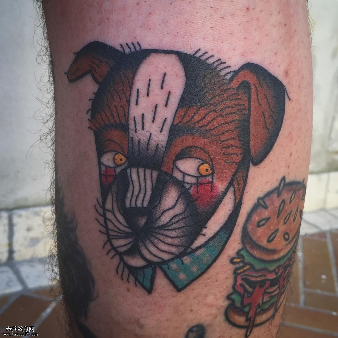 小腿狗和汉堡纹身图案