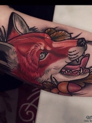 大臂欧美school狐狸头部纹身图案