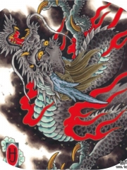 传统日式龙彩色纹身图案手稿