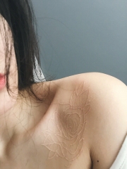 美女锁骨处隐形玫瑰纹身图案