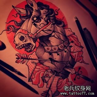 欧美new school马箭纹身图案手稿