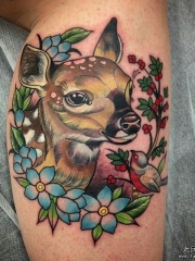 小腿欧美school小鹿小鸟花卉小清新纹身图案