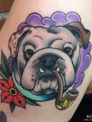 大臂欧美school狗花卉纹身图案