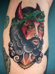 小腿欧美old school人像纹身图案