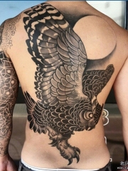 背部欧美school猫头鹰纹身图案