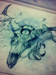 欧美school羚羊骷髅黑灰纹身图案手稿