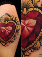 小腿欧美钻石心形纹身图案