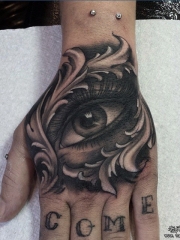 手背欧美眼睛字母纹身图案
