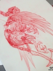 欧美school乌鸦斧头纹身图案手稿