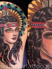 大腿欧美school印第安女郎纹身图案