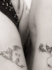 天使恶魔心与翅膀纹身