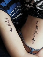 唯美情侣个性英文字母小鸟纹身图案