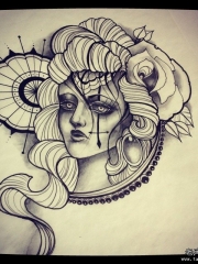 欧美school女郎玫瑰纹身图案手稿