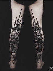 小腿欧美school城堡纹身图案