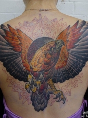 背部欧美school老鹰梵花纹身图案