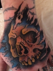 手背欧美school骷髅纹身图案