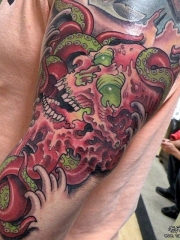 大臂欧美new school章鱼骷髅纹身图案