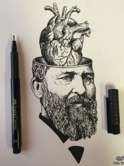 欧美人像心脏纹身图案手稿